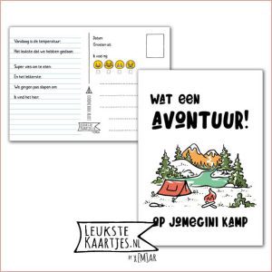 Kaart Op Kamp -> JoMeGiNi No: 77 /6-20 (Wat een avontuur! Op kamp – Tent, bomen, kampvuurtje, wit)