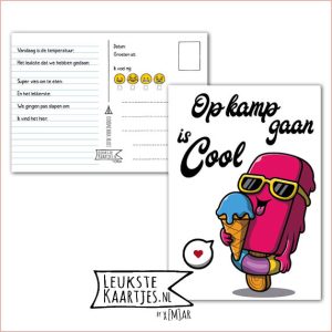 Kaart Op Kamp -> Kaarten Mee – No: 43 /6 (Op kamp gaan is Cool – Roze ijsje met zwemband en zonnebril)