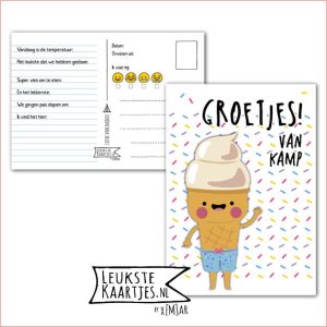 Kaart Op Kamp -> Kaarten Mee – No: 51 /6 (Groetjes! Van kamp – Gekleurde hageltjes, Softijsje)