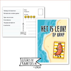 Kaart Op Kamp -> Kaarten Mee – No: 57 /6 (Het is leuk! Op kamp – Strand zee met zonnende hotdog)