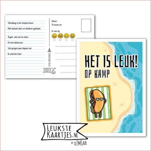 Kaart Op Kamp -> Kaarten Mee – No: 58 /6 (Het is leuk! Op kamp – Strand zee met zonnend broodje gezond)