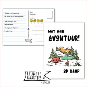 Kaart Op Kamp -> Kaarten Mee – No: 62 /6 (Wat een avontuur! Op kamp – Tent, bomen, kampvuurtje, wit)