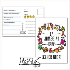Kaart Op Kamp -> JoMeGiNi No: 95 /7-16 (Op kamp met JoMeGiNi - Lekker hoor! - Eten - Frame met eten elementen)