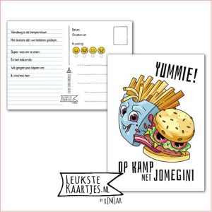 Kaart Op Kamp -> JoMeGiNi No: 93 /7-14 (Yummie! Op kamp met JoMeGiNi - Eten - Hamburger en bakje patat)