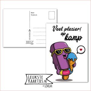 Kaart Op Kamp -> Thuisblijvers No: 19 /3 (Veel plezier! Op kamp – Paars ijsje met zwemband en zonnebril)