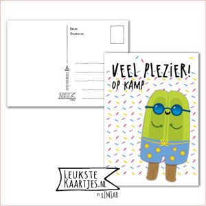 Kaart Op Kamp -> Thuisblijvers No: 30 /3 (Veel plezier! Op kamp – Gekleurde hageltjes, Dubbellikker ijsje)