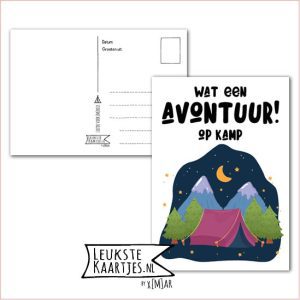 Kaart Op Kamp -> Thuisblijvers No: 35 /3 (Wat een Avontuur! Op kamp – Rode tent met bomen en bergen bij nacht)