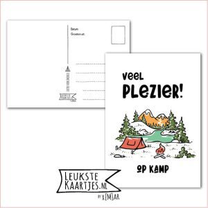 Kaart Op Kamp -> Thuisblijvers No: 38 /3 (Veel plezier! Op kamp – Tent, bomen, kampvuurtje, wit)