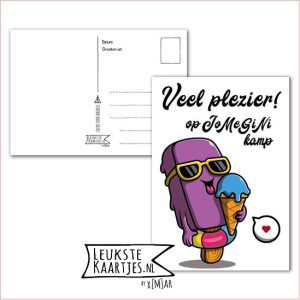 Kaart Op Kamp -> JoMeGiNi - Thuisblijvers No: 19 /3-1 (Veel plezier! Op kamp – Paars ijsje met zwemband en zonnebril)
