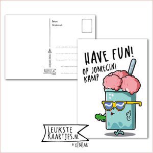 Kaart Op Kamp -> JoMeGiNi - Thuisblijvers No: 21 /3-3 (Have fun! Op kamp – Beker roze ijs met skateboard)
