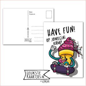 Kaart Op Kamp -> JoMeGiNi - Thuisblijvers No: 22 /3-4 (Have fun! Op kamp – Softijsje op skateboard)