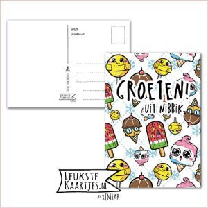 Kaart Op Kamp -> JoMeGiNi - Thuisblijvers No: 24 /3-6 (Groeten! Van thuis – Verschillende ijsjes Kawaii met grote ogen)