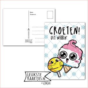 Kaart Op Kamp -> JoMeGiNi - Thuisblijvers No: 25 /3-7 (Groeten! Van thuis – IJsjes Kawaii met grote ogen, roze en geel)