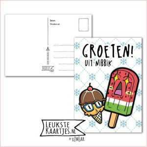 Kaart Op Kamp -> JoMeGiNi - Thuisblijvers No: 26 /3-8 (Groeten! Van thuis – IJsjes Kawaii met grote ogen, rood en bruin)