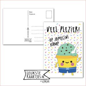 Kaart Op Kamp -> JoMeGiNi - Thuisblijvers No: 29 /3 (Veel plezier! Op kamp – Gekleurde hageltjes, Bekertje ijs)