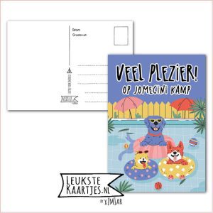 Kaart Op Kamp -> JoMeGiNi - Thuisblijvers No: 31 /3-13 (Veel plezier! Op kamp – Blije honden in zwembad)