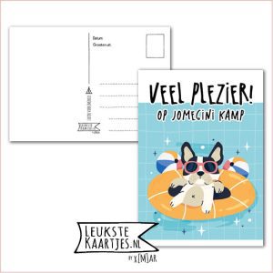Kaart Op Kamp -> JoMeGiNi - Thuisblijvers No: 32 /3-14 (Veel plezier! Op kamp – Hond in zwemband in zwembad)