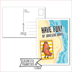 Kaart Op Kamp -> JoMeGiNi - Thuisblijvers No: 33 /3-15 (Have fun! Op kamp – Strand zee met zonnende hotdog)