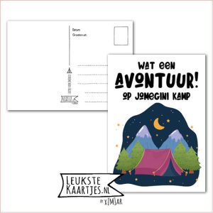Kaart Op Kamp -> JoMeGiNi - Thuisblijvers No: 35 /3-17 (Wat een Avontuur! Op kamp - Rode tent met bomen en bergen bij nacht)