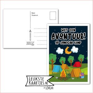Kaart Op Kamp -> JoMeGiNi - Thuisblijvers No: 36 /3-18 (Wat een Avontuur! Op kamp - Tenten tussen bomen bij nacht)