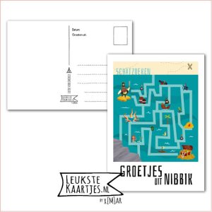 Kaart Op Kamp -> JoMeGiNi - Thuisblijvers No: 45 /4-5 (Groeten uit Nibbik - Doolhof spelletje piraten schatkist)