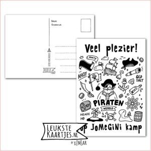 Kaart Op Kamp -> JoMeGiNi - Thuisblijvers No: 46 /4-6 (Veel plezier! Op JoMeGiNi kamp - Piraat met elementen Zwart/wit)
