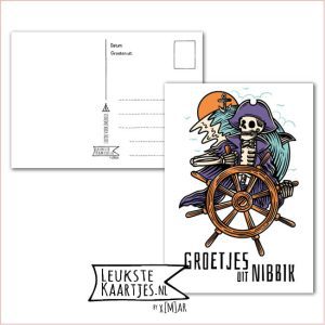Kaart Op Kamp -> JoMeGiNi - Thuisblijvers No: 47 /4-7 (Groeten uit Nibbik - Piraat skelet achter roer)