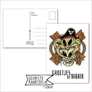 Kaart Op Kamp -> JoMeGiNi - Thuisblijvers No: 48 /4-8 (Groeten uit Nibbik - Piraat schedel met octopus)