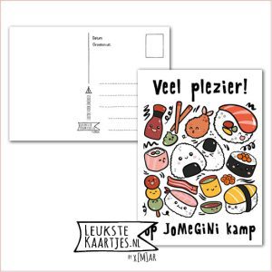 Kaart Op Kamp -> JoMeGiNi - Thuisblijvers No: 50 /4-10 (Veel plezier! Op JoMeGiNi kamp - Sushi Kawaii in vierkant)