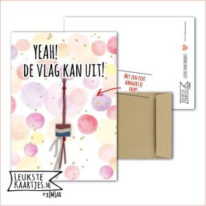 Kaartkadootje -> Vlaggetje - No:01 (Yeah! De vlag kan uit! - Nederlandse vlag - Confetti roze glitters)^