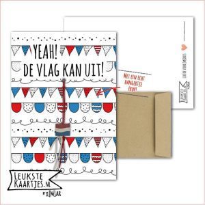 Kaartkadootje -> Vlaggetje - No:09 (Yeah! De vlag kan uit! - Nederlandse vlag - Vlaggen bogen, rood wit blauw, gekleurd)^