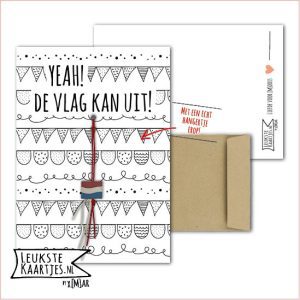 Kaartkadootje -> Vlaggetje - No:08 (Yeah! De vlag kan uit! - Nederlandse vlag - Vlaggen bogen, zwart/wit)