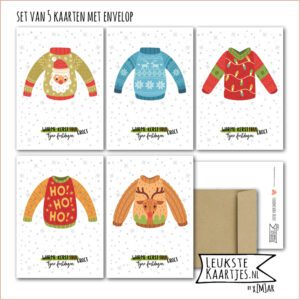KaartenSet met Envelop -> Kerst - No: 07 (KerstTruien - Warme Kerstgroet, Fijne Feestdagen, Kerstman, hohoho, foute kersttrui)^