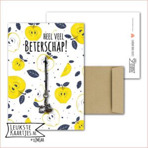 Kaartkadootje -> Hangertje Beterschap - No:01 (Heel veel Beterschap - Appeltjes hartjes - Appels geel/groen)