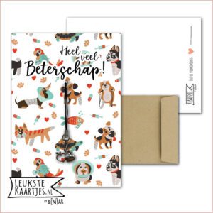 Kaartkadootje -> Hangertje Beterschap - No:12 (Heel veel Beterschap - Appeltjes hartjes - HuisDieren)