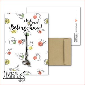 Kaartkadootje -> Hangertje Beterschap - No:02 (Heel veel Beterschap - Appeltjes hartjes - Fruit met kleurtje)
