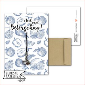 Kaartkadootje -> Hangertje Beterschap - No:05 (Heel veel Beterschap - Appeltjes hartjes - Appels & Peren Blauw)