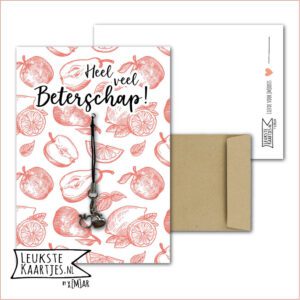 Kaartkadootje -> Hangertje Beterschap - No:06 (Heel veel Beterschap - Appeltjes hartjes - Appels & Peren Roze)