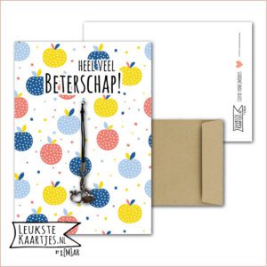 Kaartkadootje -> Hangertje Beterschap - No:07 (Heel veel Beterschap - Appeltjes hartjes - Appels Gekleurde stippen)