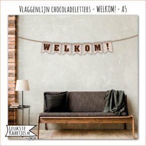 Vlaggenlijn Sinterklaas - ChocoladeLetters A5 No: 02 (Welkom! - Chocolade bruin gevlekt, papier)
