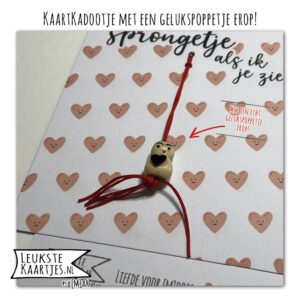 Kaartkadootje -> Gelukspoppetje Hartje - No:04 (Mijn hart maakt een sprongetje als ik je zie - Liefde - Roze Hartjes met glimlach)^ - Afbeelding 2
