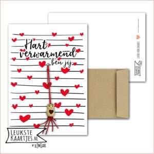 Kaartkadootje -> Gelukspoppetje Hartje - No:03 (Hart verwarmend ben jij - Liefde - Rode Hartjes met zwarte lijnen)^