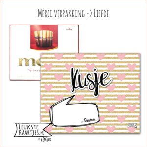 Merci Chocolade -> Liefde - No:08 (Kusje - Strepen goudkleurig, Roze hartjes)