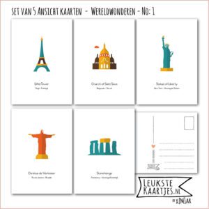 KaartenSet met Wereldwonderen -> Nr 1 (Ansichtkaarten, Eiffeltoren)