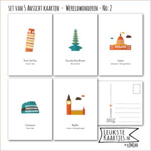 KaartenSet met Wereldwonderen -> Nr 2 (Ansichtkaarten, Toren van Pisa)