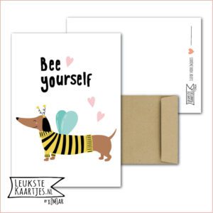 Kaart Dieren -> Bijen Bees - Nr 10 (BEE yourself - Hond tekkel verkleed als bij)