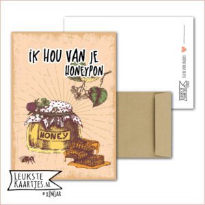 Kaart Dieren -> Bijen Bees - Nr 03 (Ik hou van je Honeypon - Pot honing met honingraat)