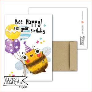 Kaart Dieren -> Bijen Bees - Nr 04 (BEE Happy! Its your birthday - Bij met feestmuts en ballonnen)