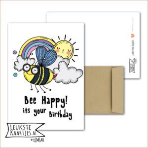 Kaart Dieren -> Bijen Bees - Nr 06 (BEE Happy! Its your birthday - Bij met regenboog en zon)