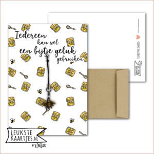 Kaartkadootje -> Hangertje Bees Bijtje - No:06 (Iedereen kan wel een bijtje geluk gebruiken - Bronskleurig hangertje - Honingpot, bijtjes)
